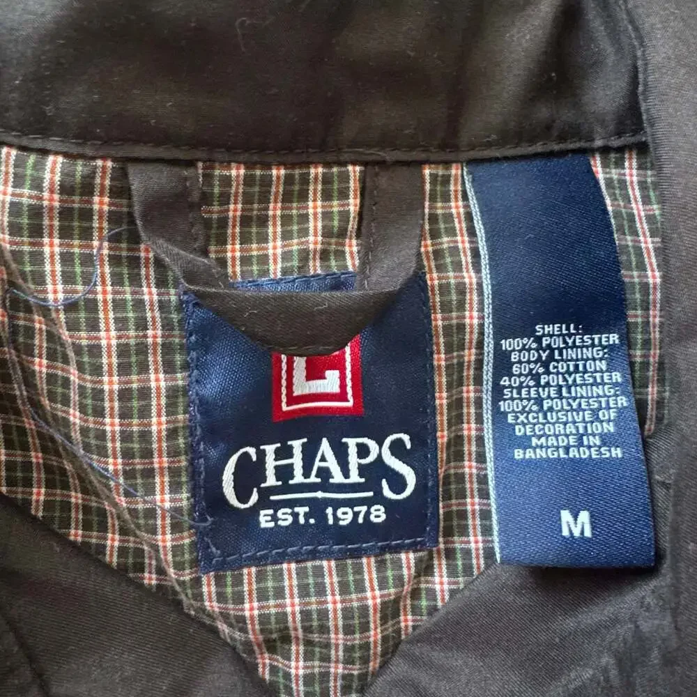 Chaps Harrington Jacket Men’s Medium Black Full Zip Plaid Lined Lightweight Coat